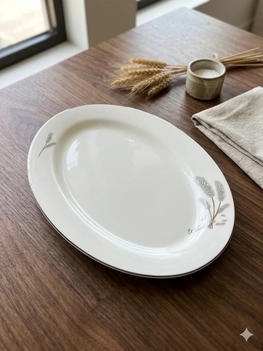 wheat ceramic oval serving plate 14 inch white