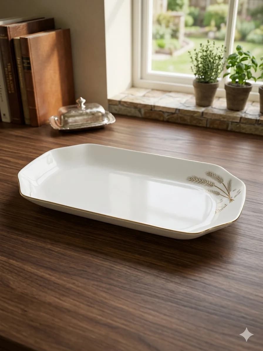 wheat ceramic rectangular serving plate 12 inch white