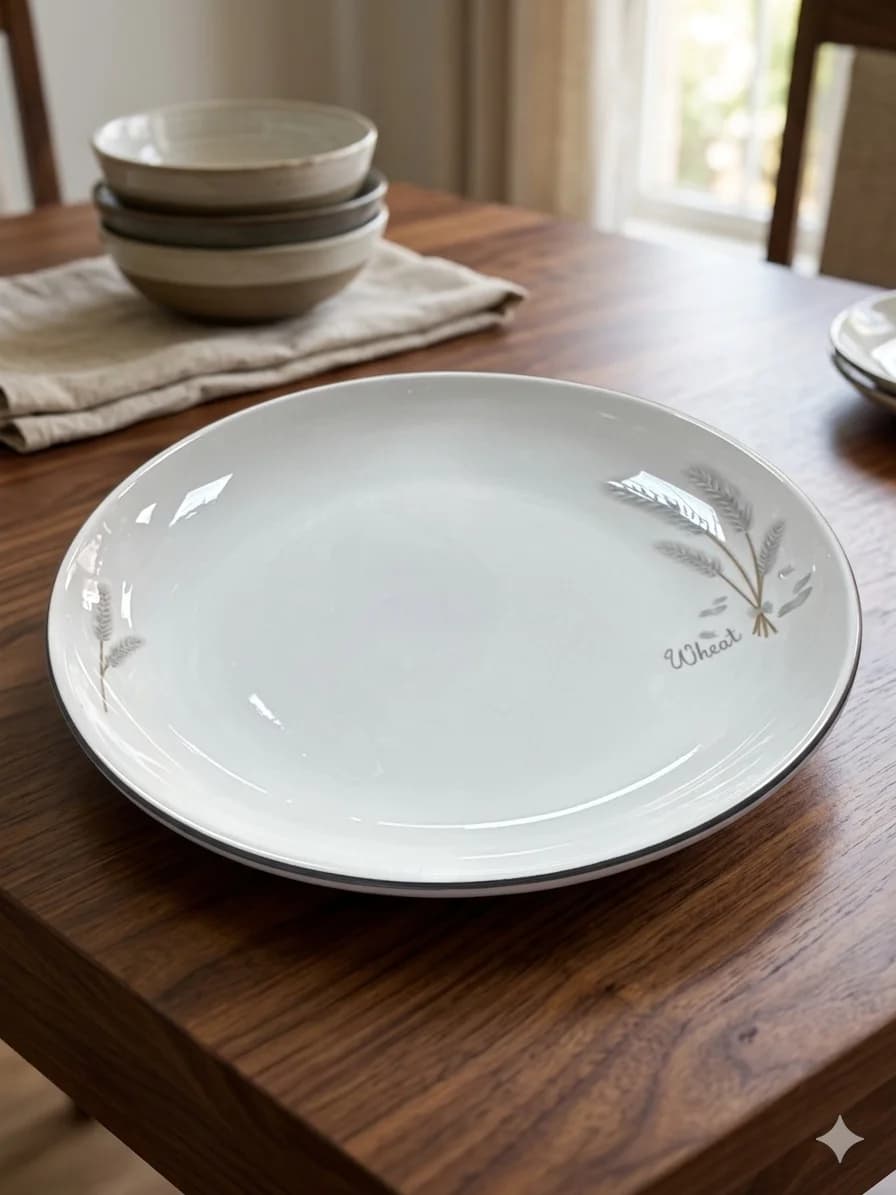 wheat ceramic rounded serving plate 10 inch white