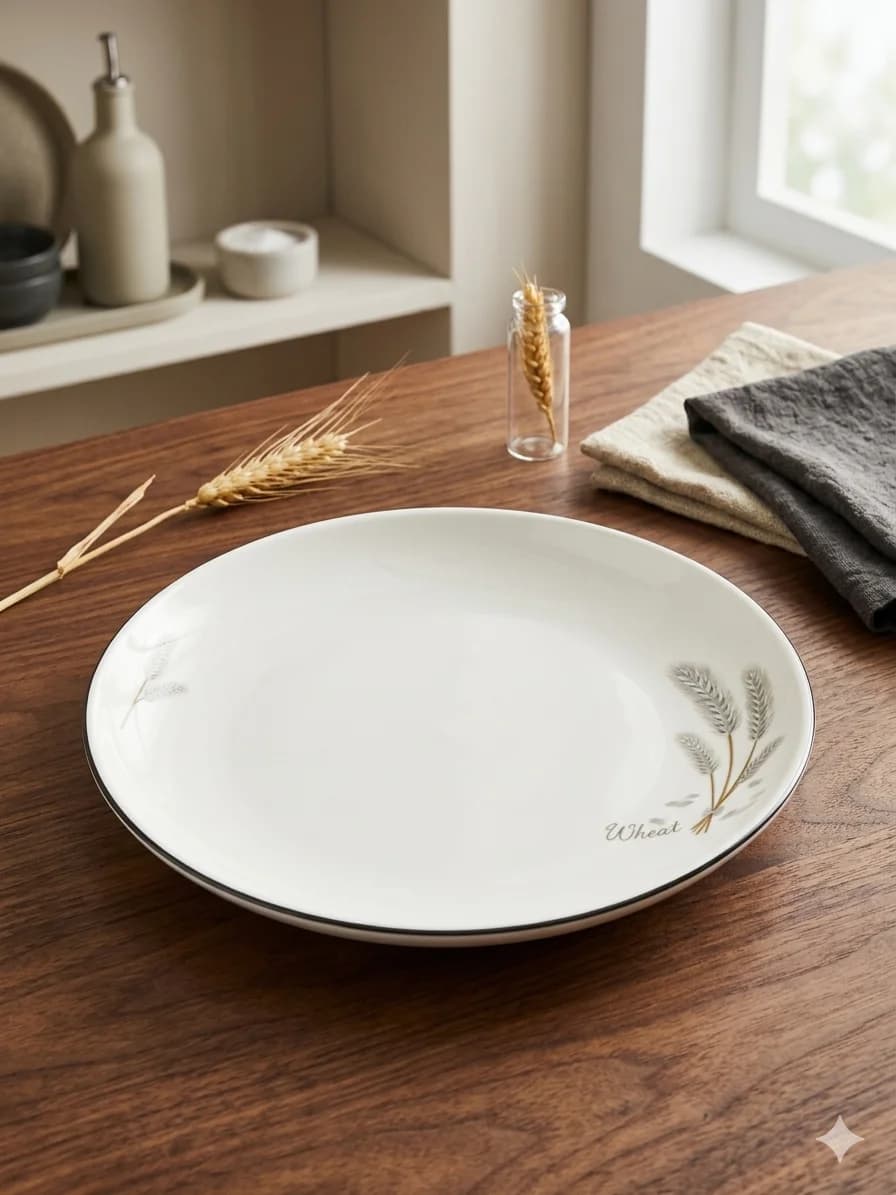 wheat ceramic rounded serving plate 9 inch white