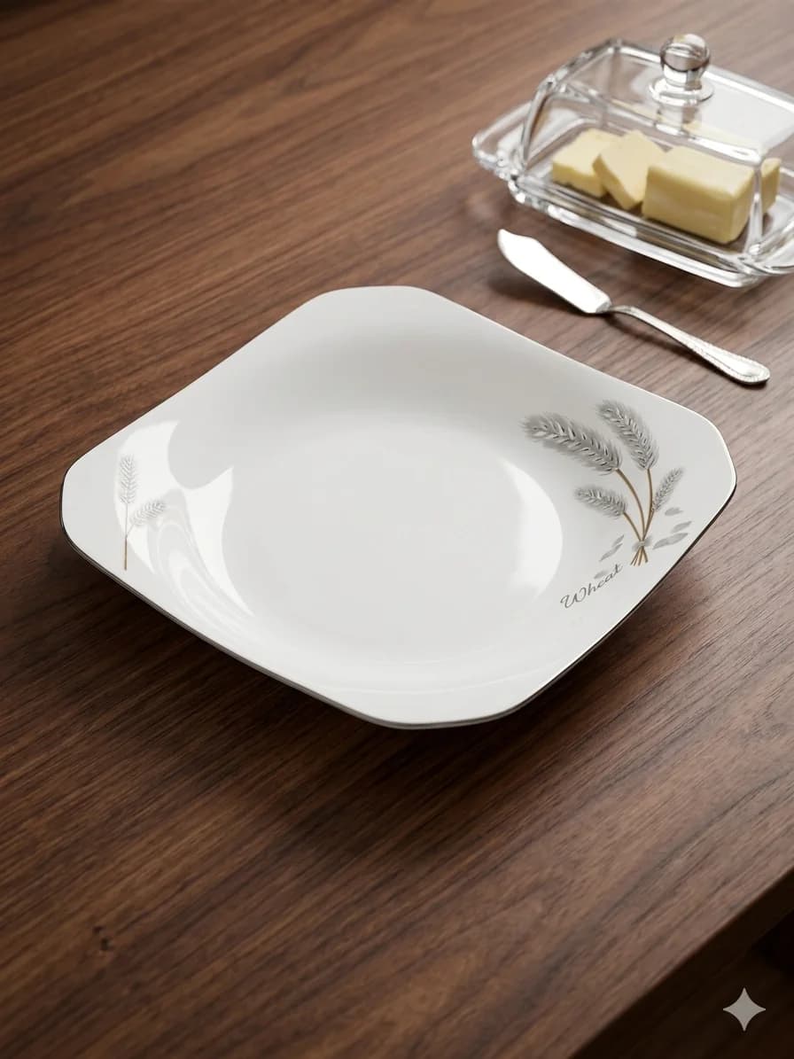 wheat ceramic square serving plate 9 inch white