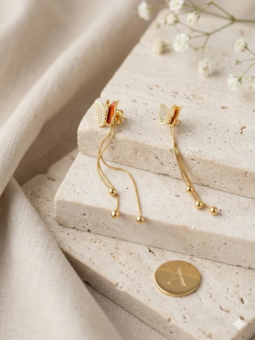 EARING BUTTERFLY GOLD RED WITH STRAS