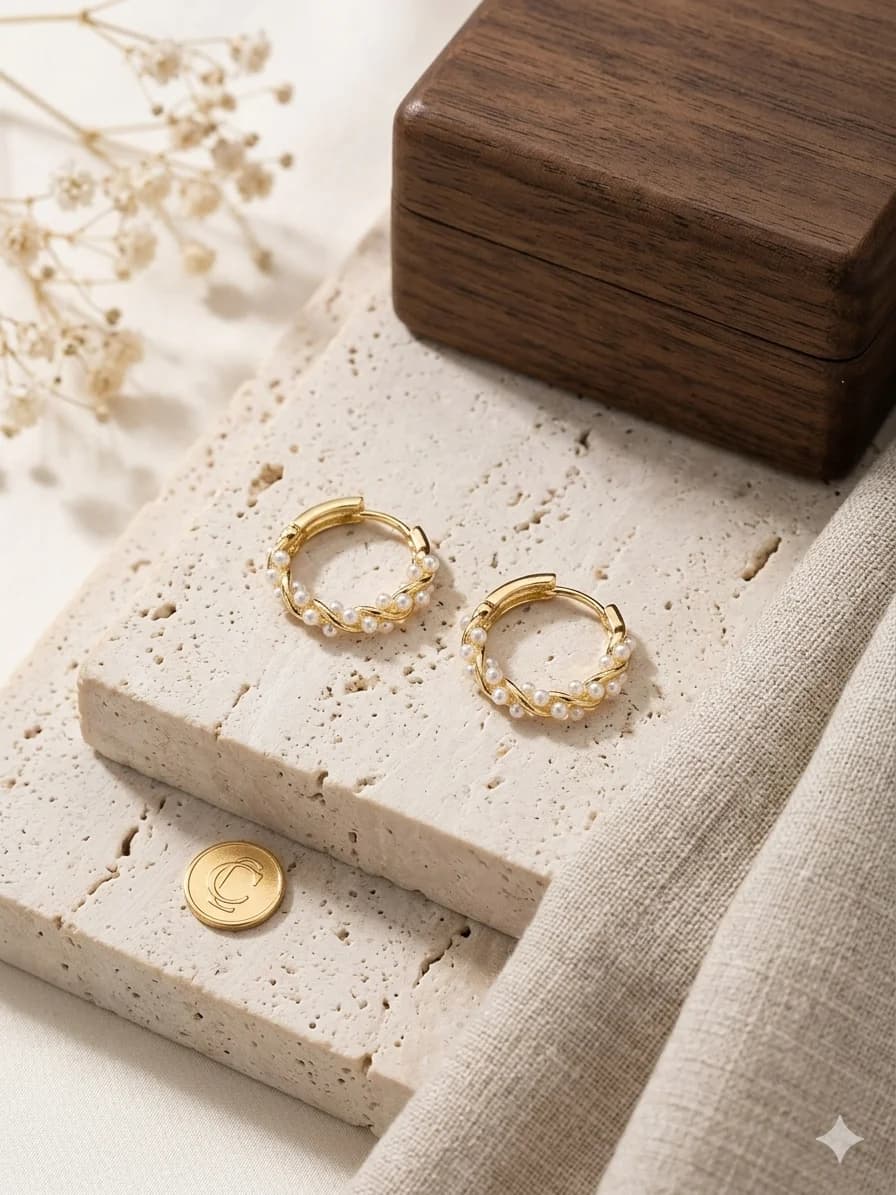 EARING GOLD WITH WHITE PEARLS