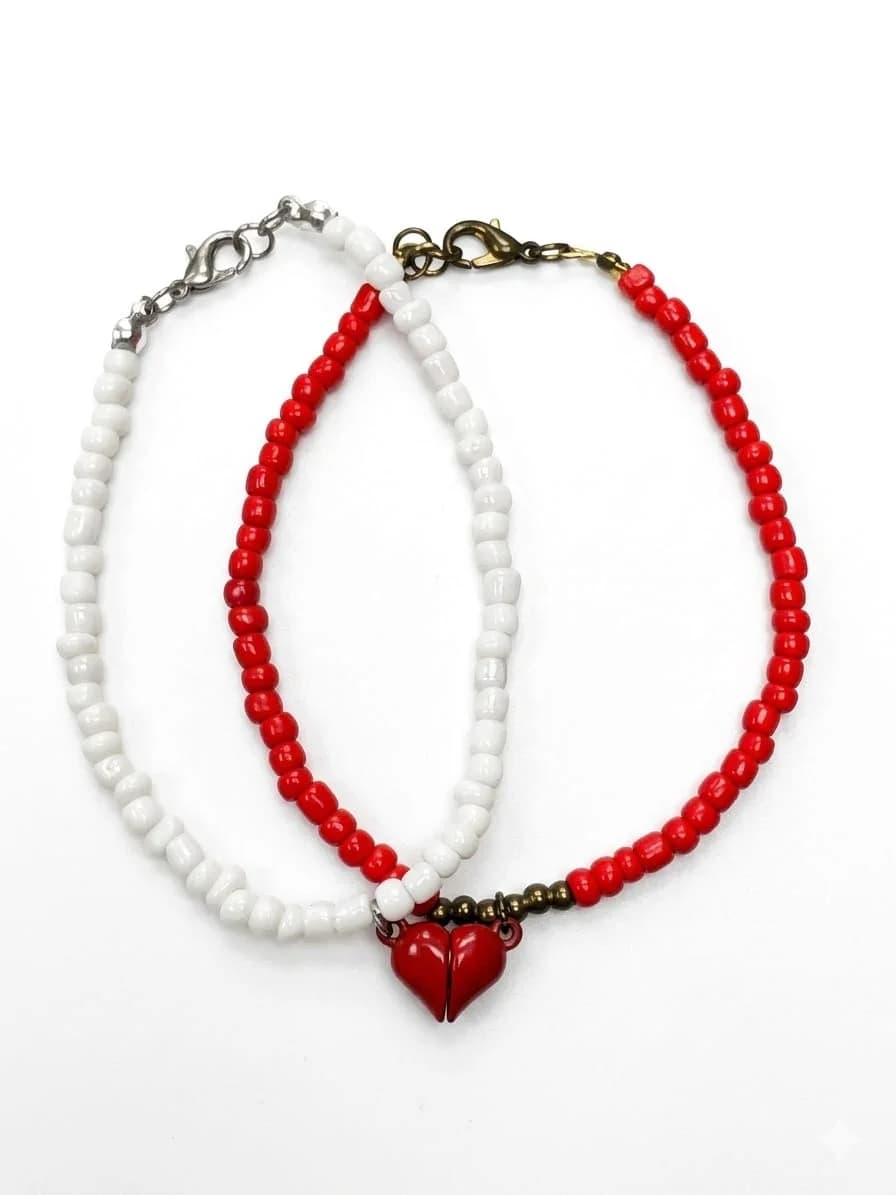 FRIENDSHIP 2 BRACLETS RED WHITE HEART