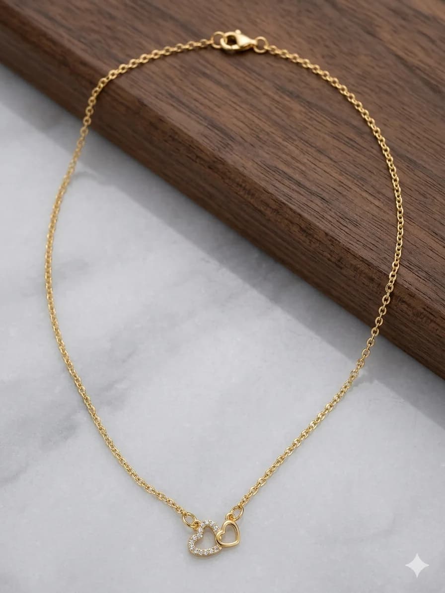 NECKLACE GOLD 2 HEART 1 WITH STRAS