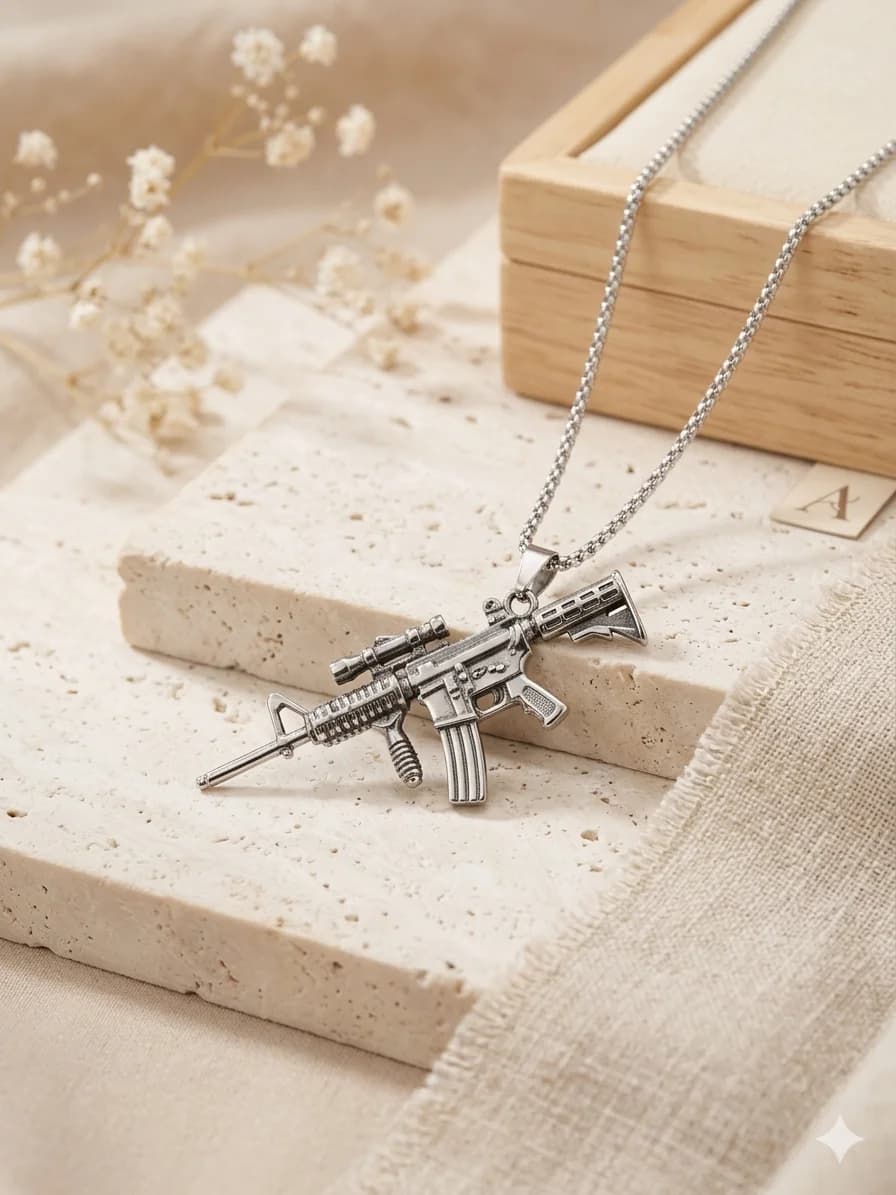 NECKLACE GUN M4 SILVER