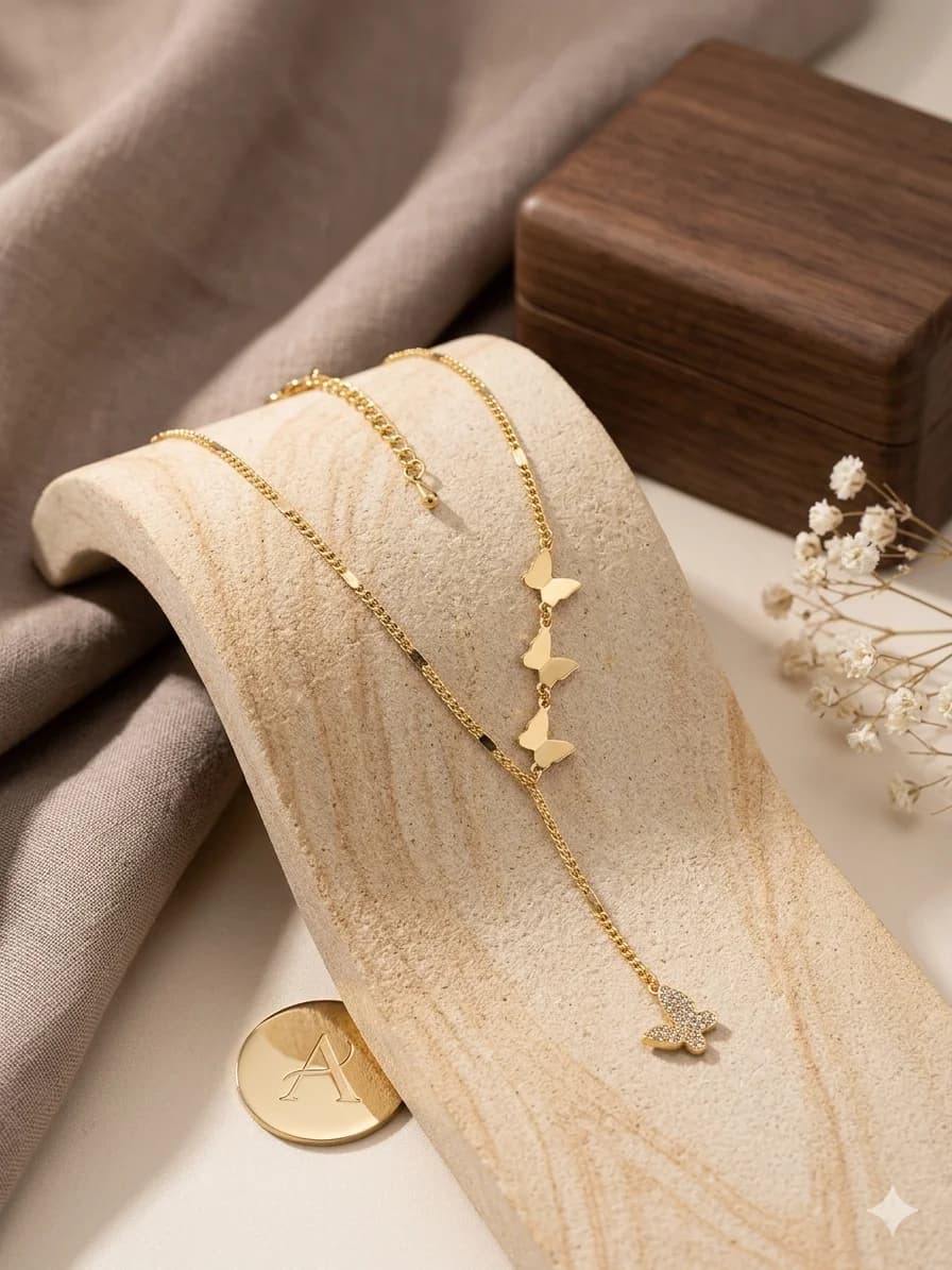 WOMEN NECKLACE 4 BUTTERFLY GOLD
