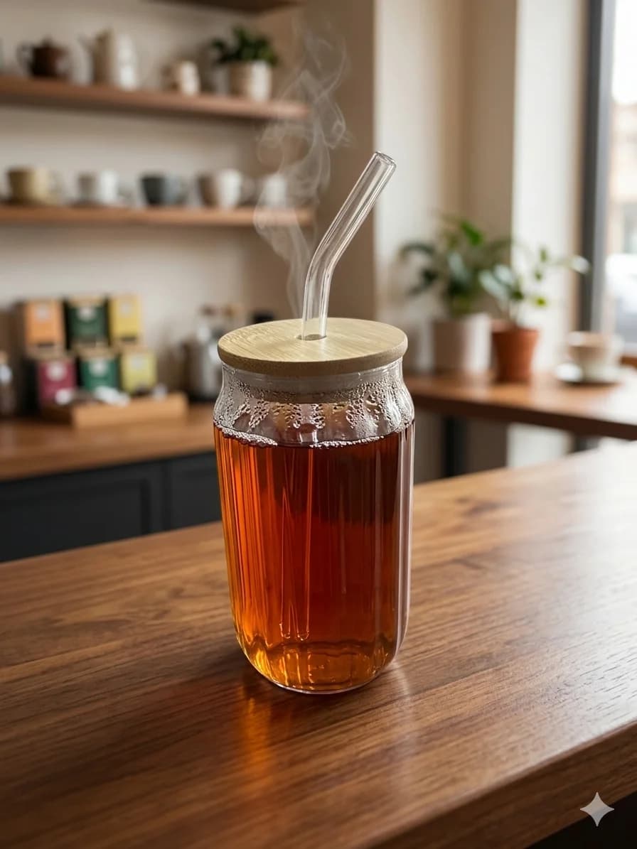 glass jar with lid and straw transparent